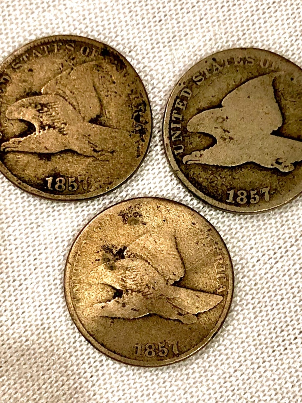 1857 Flying Eagle Cent Lot of 3 Coins Pennies Collectible Father's Day Gift Idea